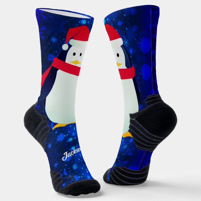 Cute Penguin in Santa Hat Socks (Angled)