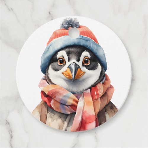 Cute Penguin in Scarf and Hat Christmas  Favor Tags