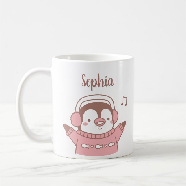 Cute Penguin in Sweater, Personalized Grandchild Coffee Mug (Left)