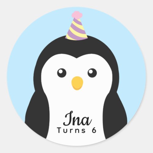 Cute Penguin Kids Birthday Classic Round Sticker