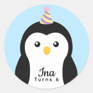 Cute Penguin Kids Birthday Classic Round Sticker