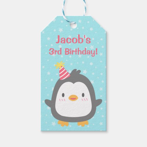 Cute Penguin Kids Birthday Party Gift Tags