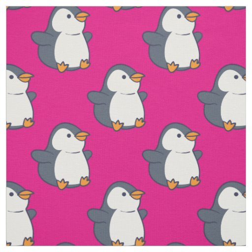 Cute Penguin Kids Cartoon Pink Girls Fabric