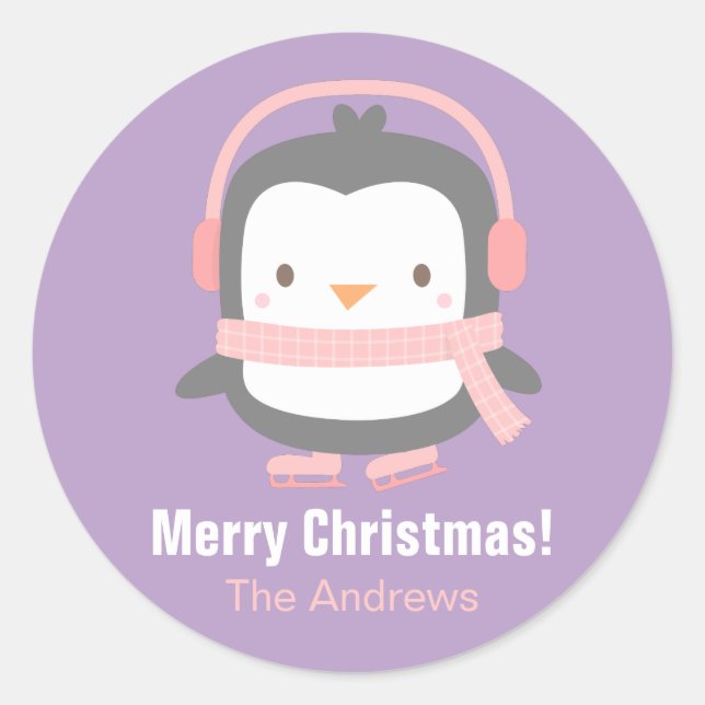 Cute Penguin Kids Christmas Decor Stickers (Front)