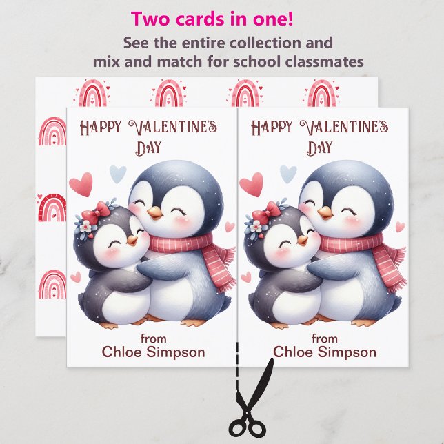 Cute Penguin Kid's Valentine Party Classroom Card (Creator Uploaded)