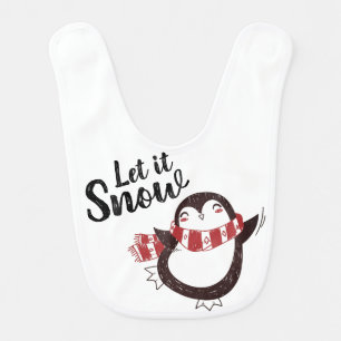 Cute Penguin Let it Snow Christmas Baby Bib