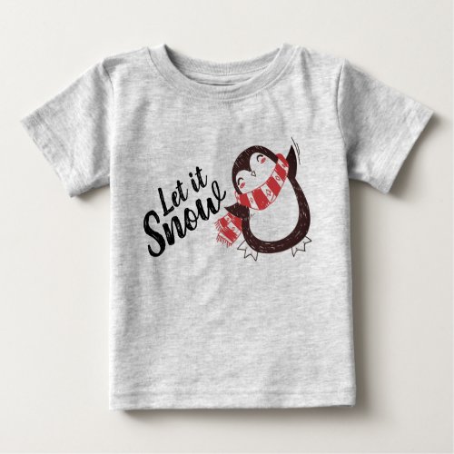 Cute Penguin Let it Snow Christmas Baby T_Shirt