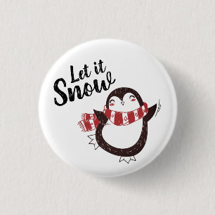 Cute Penguin Let it Snow Christmas Button