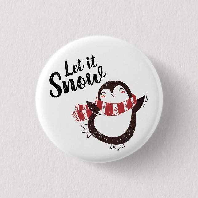 Cute Penguin Let it Snow Christmas Button (Front)