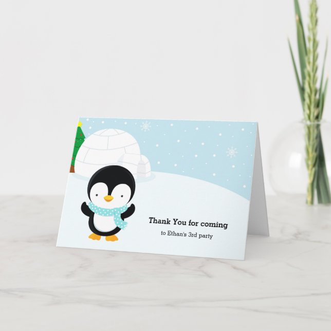Cute penguin letterpress thank you card (Front)