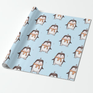 CUTE PENGUIN LIGHT BLUE WRAPPING PAPER