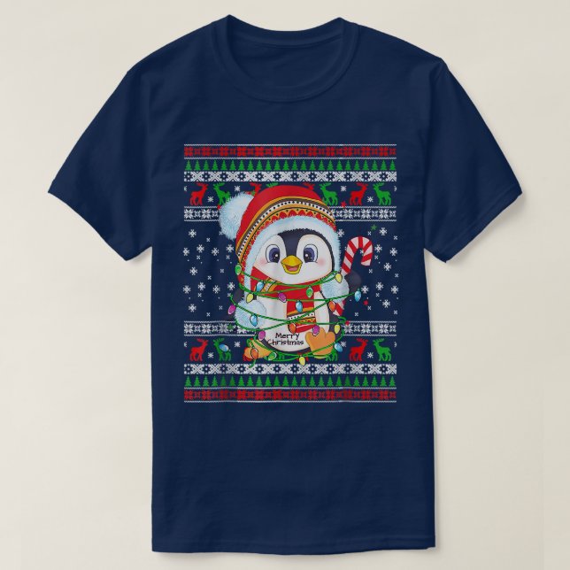 Cute Penguin Lights Ugly Christmas Sweater For Men (Design Front)