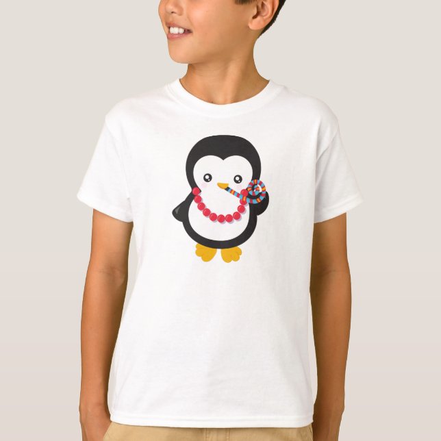 Cute Penguin, Little Penguin, Party Whistle T-Shirt (Front)
