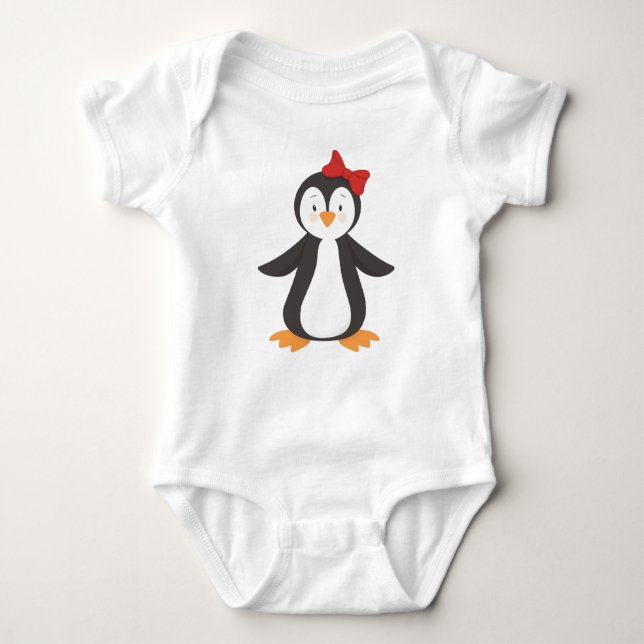 Cute Penguin, Little Penguin, Penguin With Bow Baby Bodysuit (Front)