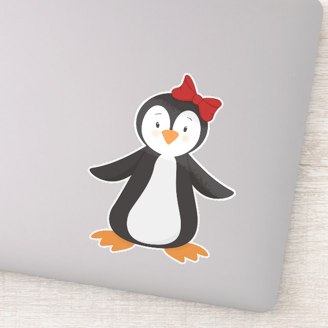 Cute Penguin, Little Penguin, Penguin With Bow Sticker (Detail)