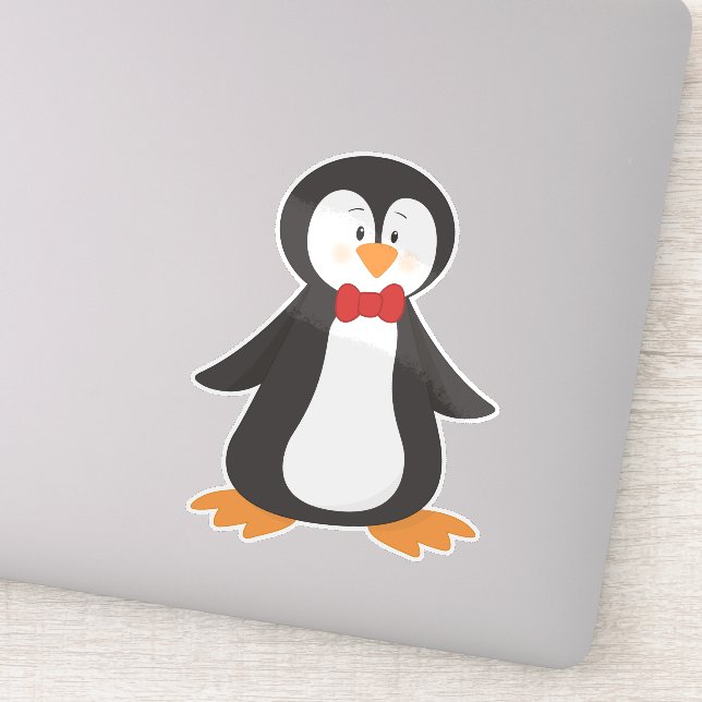Cute Penguin, Little Penguin, Penguin With Bow Tie Sticker (Detail)