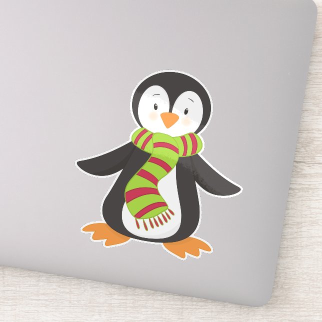 Cute Penguin, Little Penguin, Penguin With Scarf Sticker (Detail)