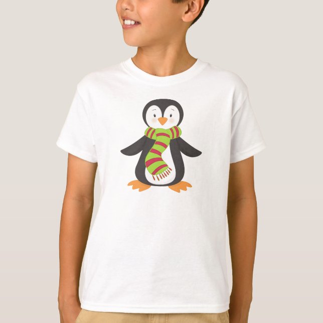Cute Penguin, Little Penguin, Penguin With Scarf T-Shirt (Front)