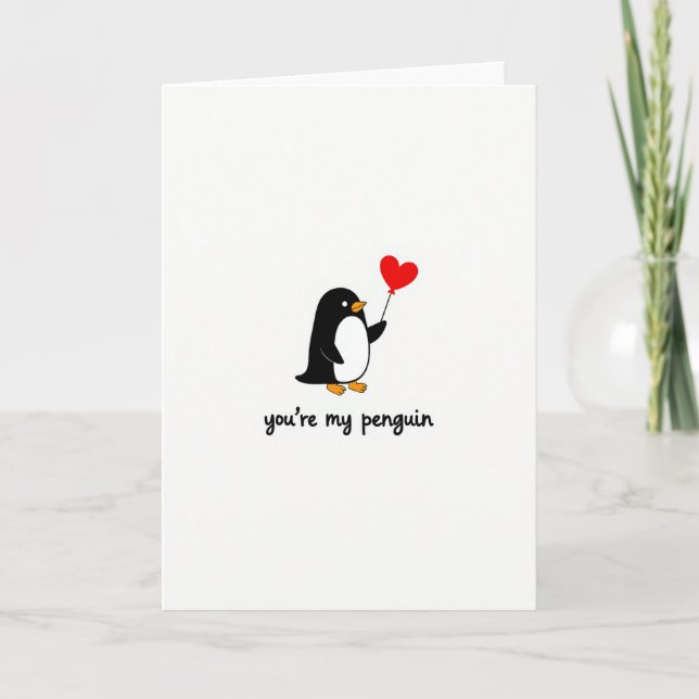 Cute Penguin Love Heart Card (Front)