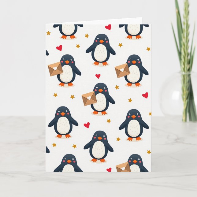 Cute Penguin Love Mail Card (Front)