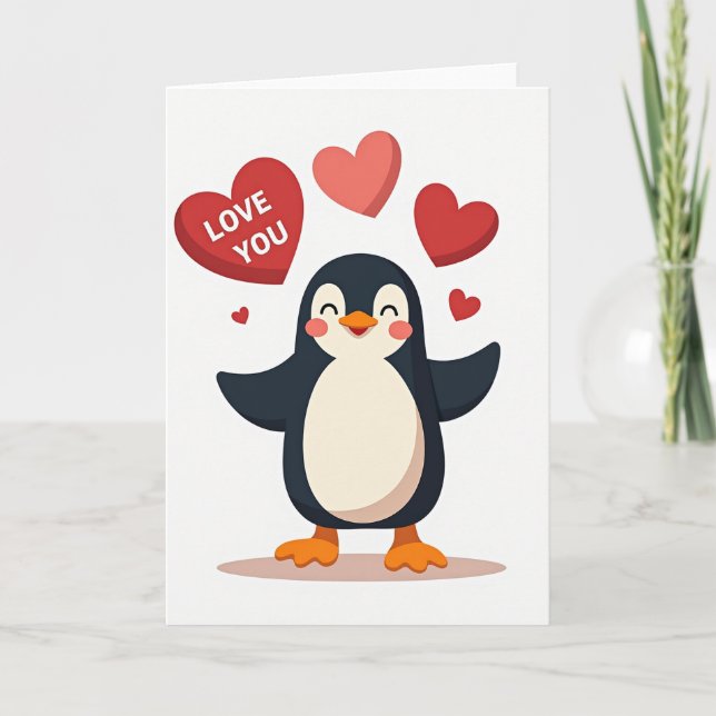 Cute Penguin Love You Card (Front)