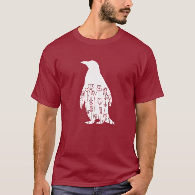 Cute Penguin Lover Animal Flowers Floral   T-Shirt (Front)