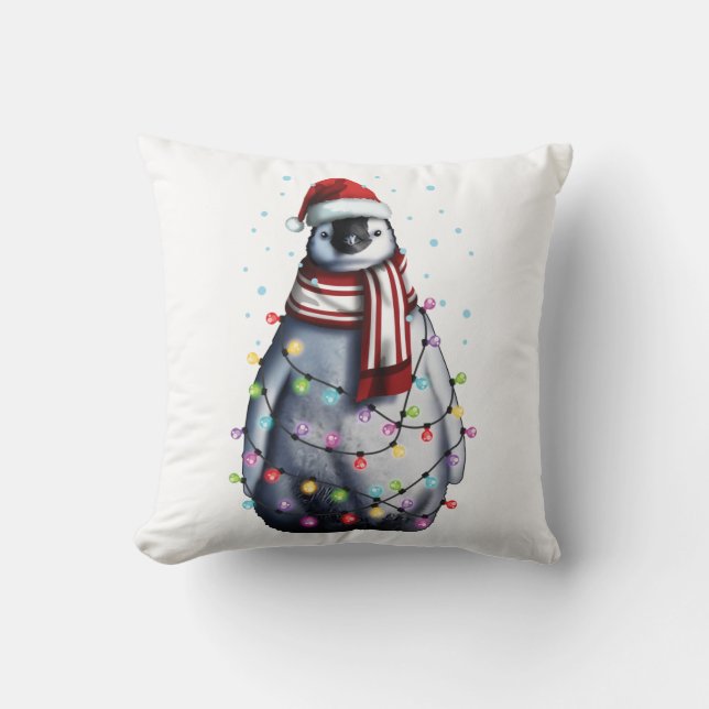 Cute Penguin Lover Funny Christmas Holiday Gift Throw Pillow (Front)