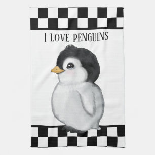 cute penguin lovers add text kitchen towel