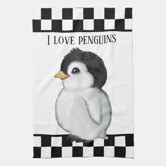 cute penguin lovers add text kitchen towel (Vertical)