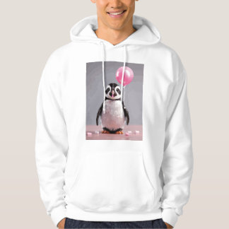 Cute penguin making balloons with pink chewing gum hoodie