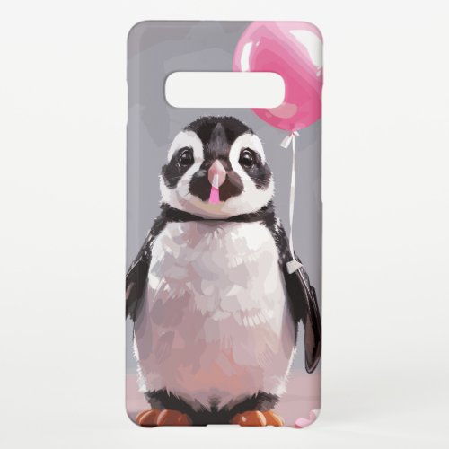 Cute penguin making balloons with pink chewing gum samsung galaxy s10 case