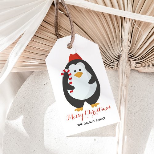 Cute Penguin Merry Christmas Candy Cane Gift Tags