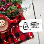 Cute Penguin Merry Christmas Gift Tag Rubber Stamp<br><div class="desc">This cute "merry christmas" tag features a penguin with custom names.</div>