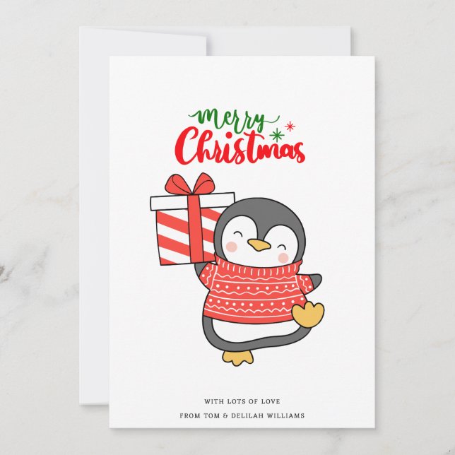 Cute Penguin Merry Christmas  Holiday Card (Front)