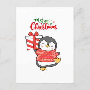Cute Penguin Merry Christmas Holiday Postcard