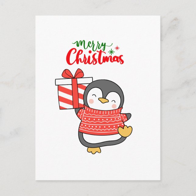 Cute Penguin Merry Christmas  Holiday Postcard (Front)