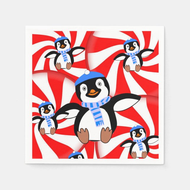 Cute Penguin Merry Christmas Paper Napkins (Front)