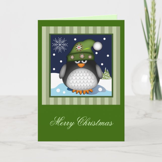 Cute Penguin Merry Christmas text Card (Front)