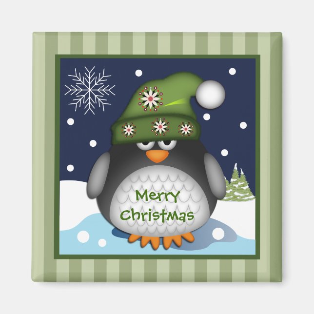 Cute Penguin & Merry Christmas text Magnet (Front)