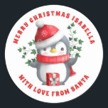 Cute Penguin Merry Christmas to Child from Santa Classic Round Sticker<br><div class="desc">Cute Penguin Merry Christmas to Child from Santa.  Easily personalize with your details.</div>