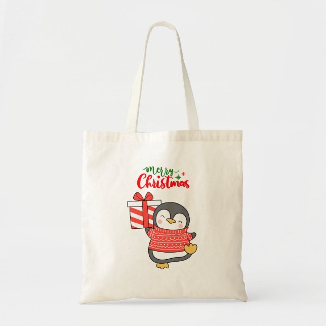 Cute Penguin Merry Christmas  Tote Bag (Front)
