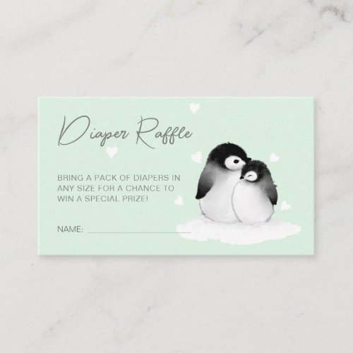 Cute Penguin Mint Baby Shower Diaper Raffle Enclosure Card