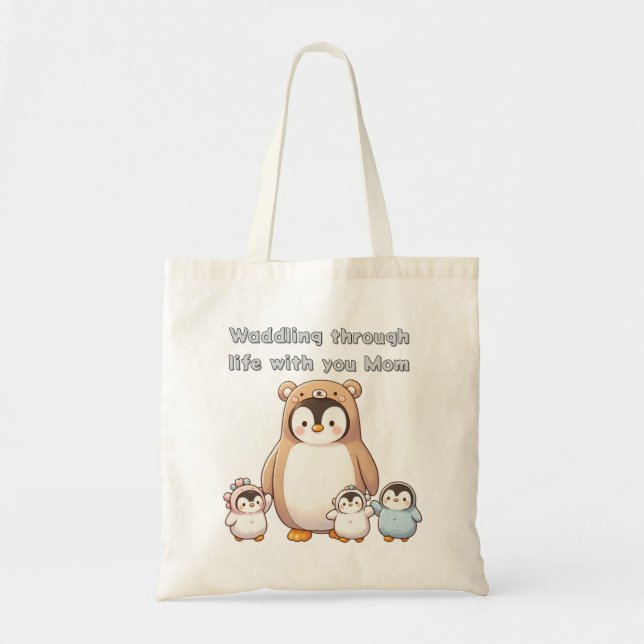 Cute Penguin Mom Tote Bag (Front)