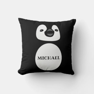 Cute Penguin Monogram Name in Black and white Throw Pillow