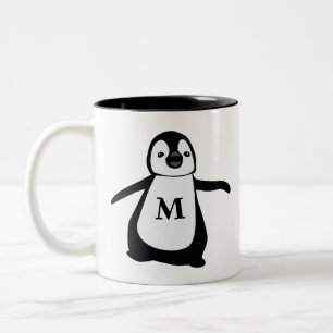 Cute Penguin Monogram Personalized Two-Tone Coffee Mug