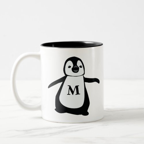 Cute Penguin Monogram Personalized Two_Tone Coffee Mug