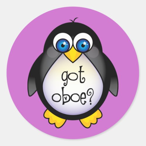 Cute Penguin Music Got Oboe Classic Round Sticker