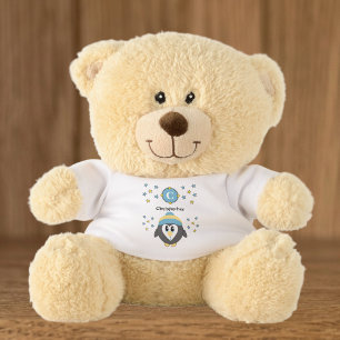 Cute penguin name and stars yellow blue teddy bear