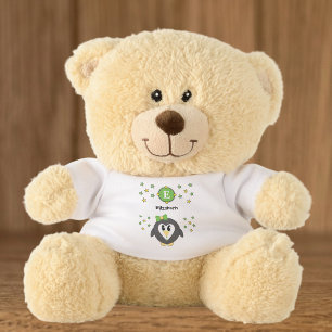 Cute penguin name and stars yellow green teddy bear