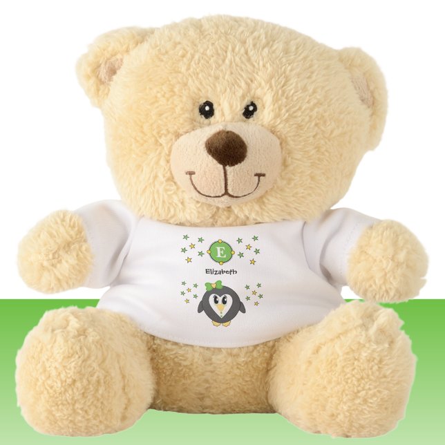 Cute penguin name and stars yellow green teddy bear (Creator Uploaded)